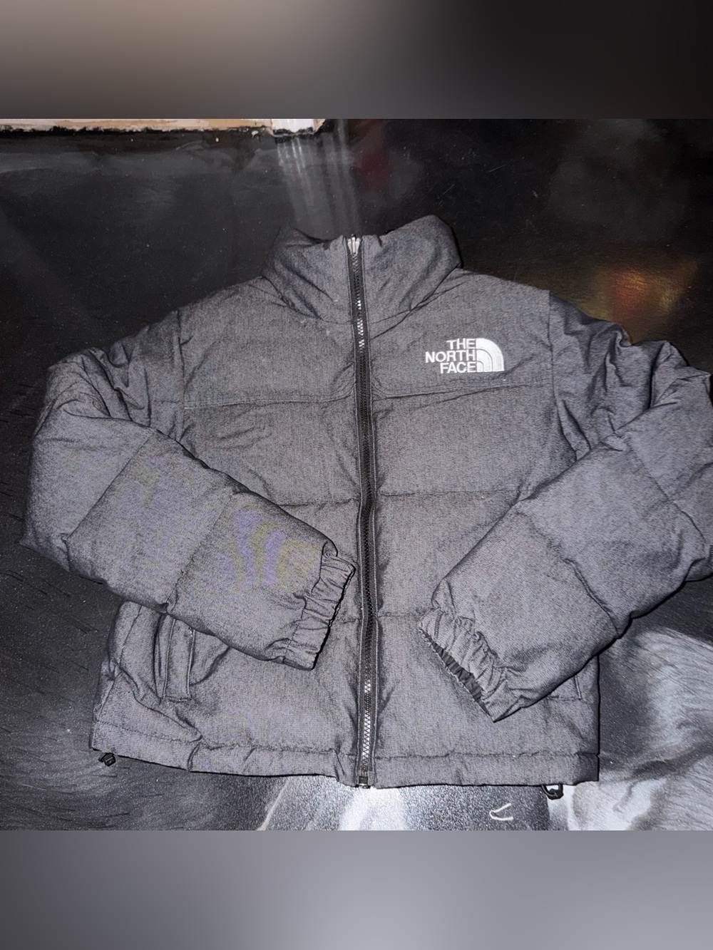 The North Face Gray Puffer Jacket with Yellow Tag